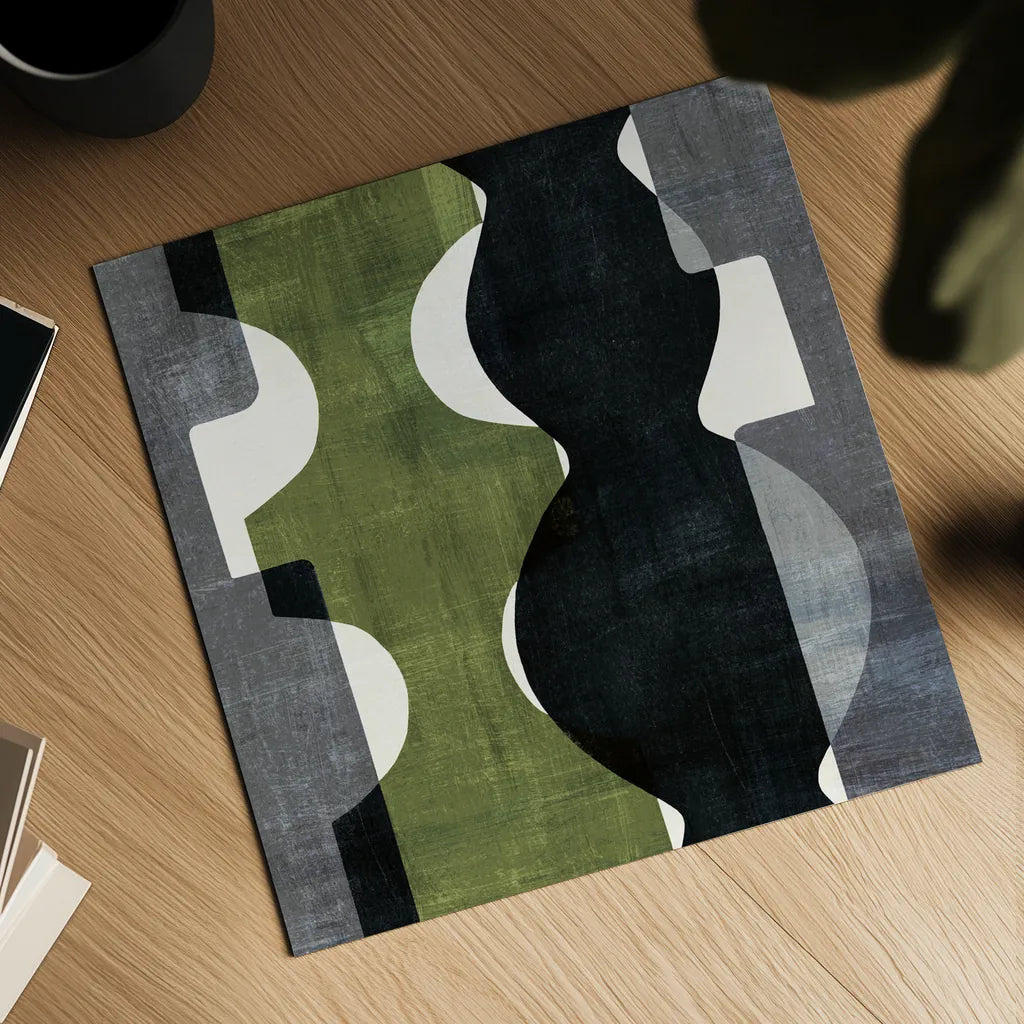 Geometric Deco II with Green by Wild Apple Portfolio. Shown as a detailed flat fine art print, highlighting archival giclee quality. Available as an archival giclee rolled canvas, fine art paper, or poster print. SKU 56963a.