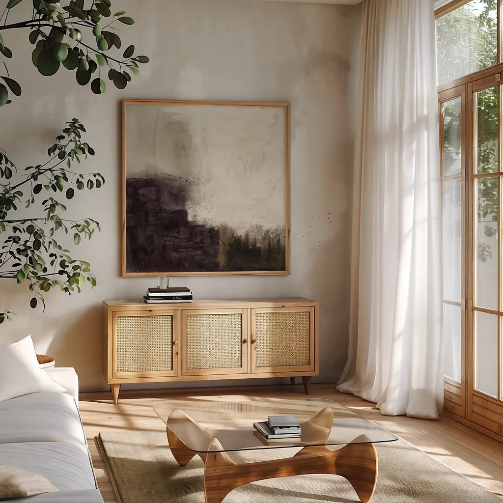 Geyser by Wild Apple Portfolio. Shown in a natural wood frame in a cozy modern living room. Available as an archival giclee rolled canvas, fine art paper, or poster print. SKU 71764a.