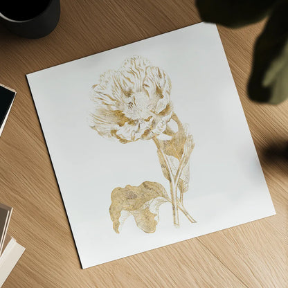 Gilded Botanical VII Sq by Wild Apple Portfolio. Shown as a detailed flat fine art print, highlighting archival giclee quality. Available as an archival giclee rolled canvas, fine art paper, or poster print. SKU 33667a.