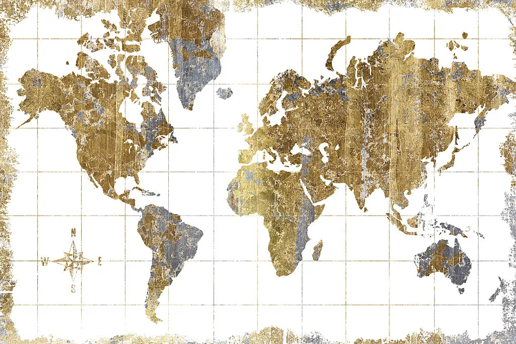 Gilded Map by Wild Apple Portfolio. SKU 17018i. Archival Giclee Fine art print for wall decor.