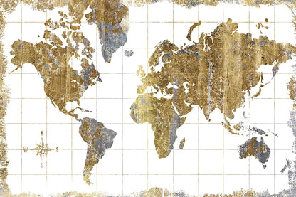 Gilded Map by Wild Apple Portfolio. SKU 17018i. Archival Giclee Fine art print for wall decor.