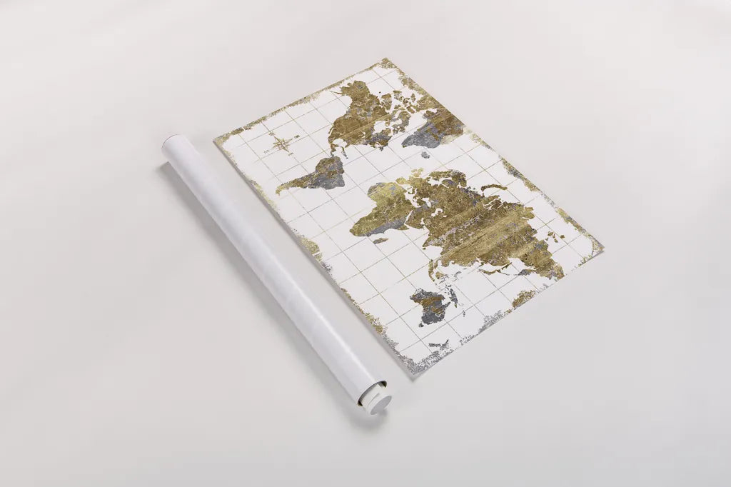 Gilded Map by Wild Apple Portfolio. shown as a rolled paper print. Available as archival giclee rolled canvas, fine art paper, or poster print. SKU 17018i.