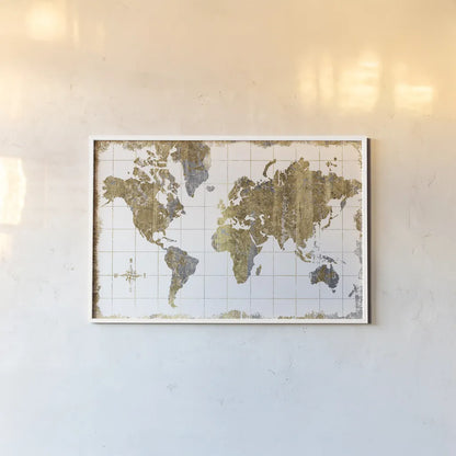 Gilded Map by Wild Apple Portfolio. shown as a paper print in a white frame. Available as a archival giclee rolled canvas, fine art paper, or poster print. SKU 17018i.