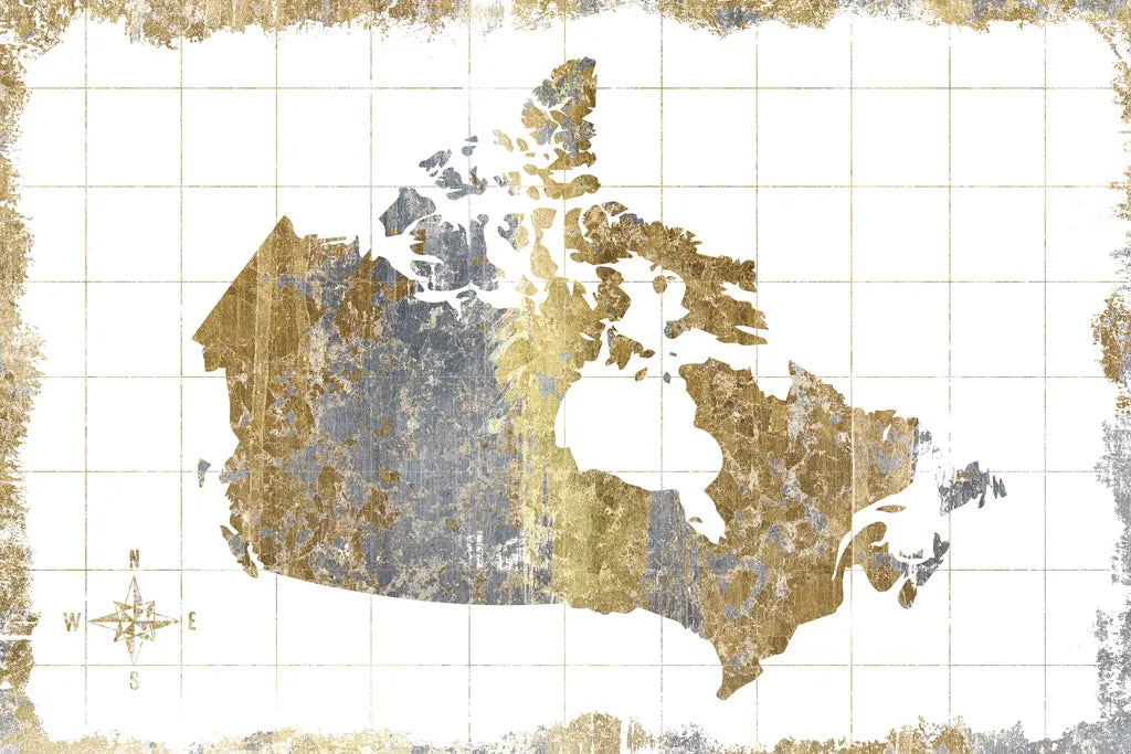 Gilded Map Canada by Wild Apple Portfolio. SKU 41345i. Archival Giclee Fine art print for wall decor.