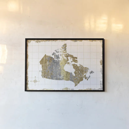 Gilded Map Canada by Wild Apple Portfolio. shown as a paper print in a black flame. Available as a archival giclee rolled canvas, fine art paper, or poster print. SKU 41345i.