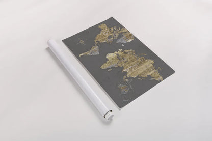 Gilded Map Gray - No Border by Wild Apple Portfolio. shown as a rolled paper print. Available as archival giclee rolled canvas, fine art paper, or poster print. SKU 48399i.