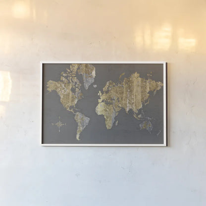 Gilded Map Gray - No Border by Wild Apple Portfolio. shown as a paper print in a white frame. Available as a archival giclee rolled canvas, fine art paper, or poster print. SKU 48399i.