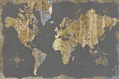 Gilded Map Gray by Wild Apple Portfolio. SKU 47183i. Archival Giclee Fine art print for wall decor.