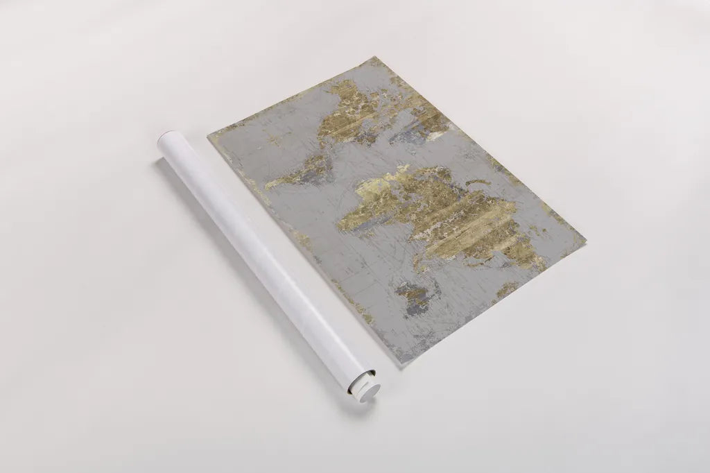 Gilded Map Light Gray by Wild Apple Portfolio. shown as a rolled paper print. Available as archival giclee rolled canvas, fine art paper, or poster print. SKU 49128i.