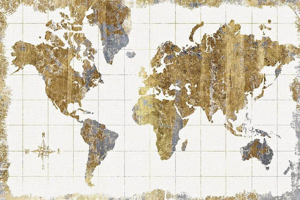 Gilded Map Linen by Wild Apple Portfolio. SKU 20670i. Archival Giclee Fine art print for wall decor.