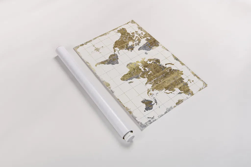 Gilded Map Linen by Wild Apple Portfolio. shown as a rolled paper print. Available as archival giclee rolled canvas, fine art paper, or poster print. SKU 20670i.