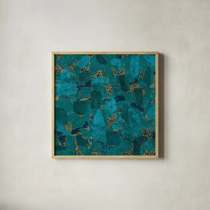 Gilded Stone Turquoise by Wild Apple Portfolio. Shown in a natural wood glass frame for a timeless modern aesthetic. Available as an archival giclee rolled canvas, fine art paper, or poster print. SKU 16657a.