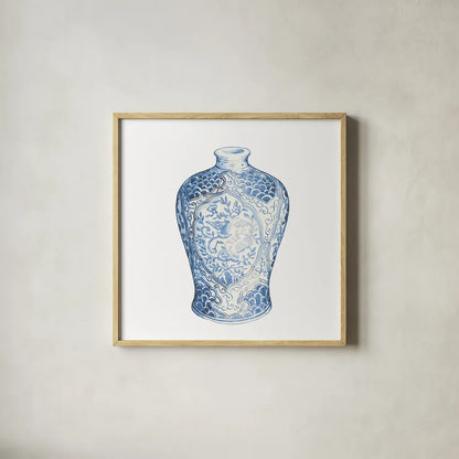 Ginger Jar I on White by Wild Apple Portfolio. Shown in a natural wood glass frame for a timeless modern aesthetic. Available as an archival giclee rolled canvas, fine art paper, or poster print. SKU 41837a.