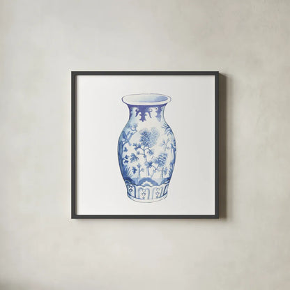 Ginger Jar II on White by Wild Apple Portfolio. Shown in a sleek black glass frame for a contemporary gallery look. Available as an archival giclee rolled canvas, fine art paper, or poster print. SKU 41838a.