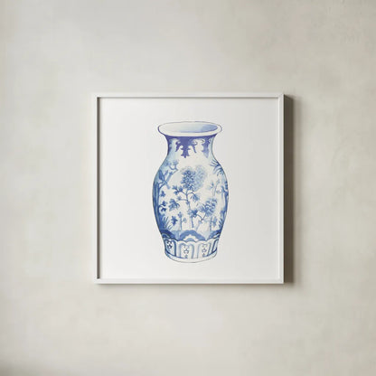 Ginger Jar II on White by Wild Apple Portfolio. Shown in a crisp white glass frame for a clean and minimalist style. Available as an archival giclee rolled canvas, fine art paper, or poster print. SKU 41838a.