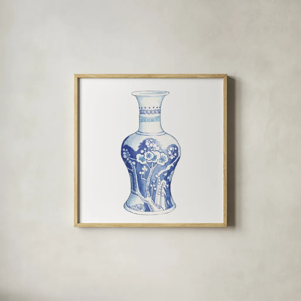 Ginger Jar III on White by Wild Apple Portfolio. Shown in a natural wood glass frame for a timeless modern aesthetic. Available as an archival giclee rolled canvas, fine art paper, or poster print. SKU 41839a.