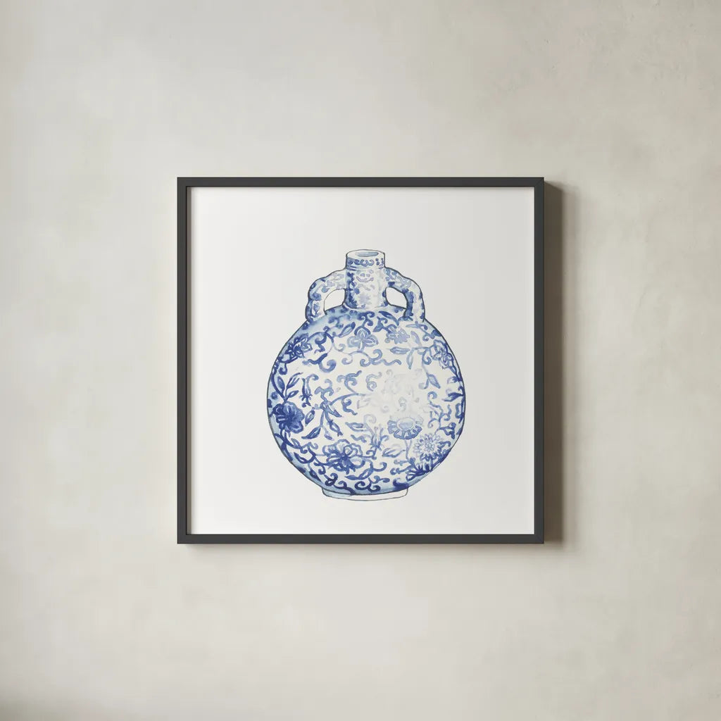 Ginger Jar IV on White by Wild Apple Portfolio. Shown in a sleek black glass frame for a contemporary gallery look. Available as an archival giclee rolled canvas, fine art paper, or poster print. SKU 41840a.