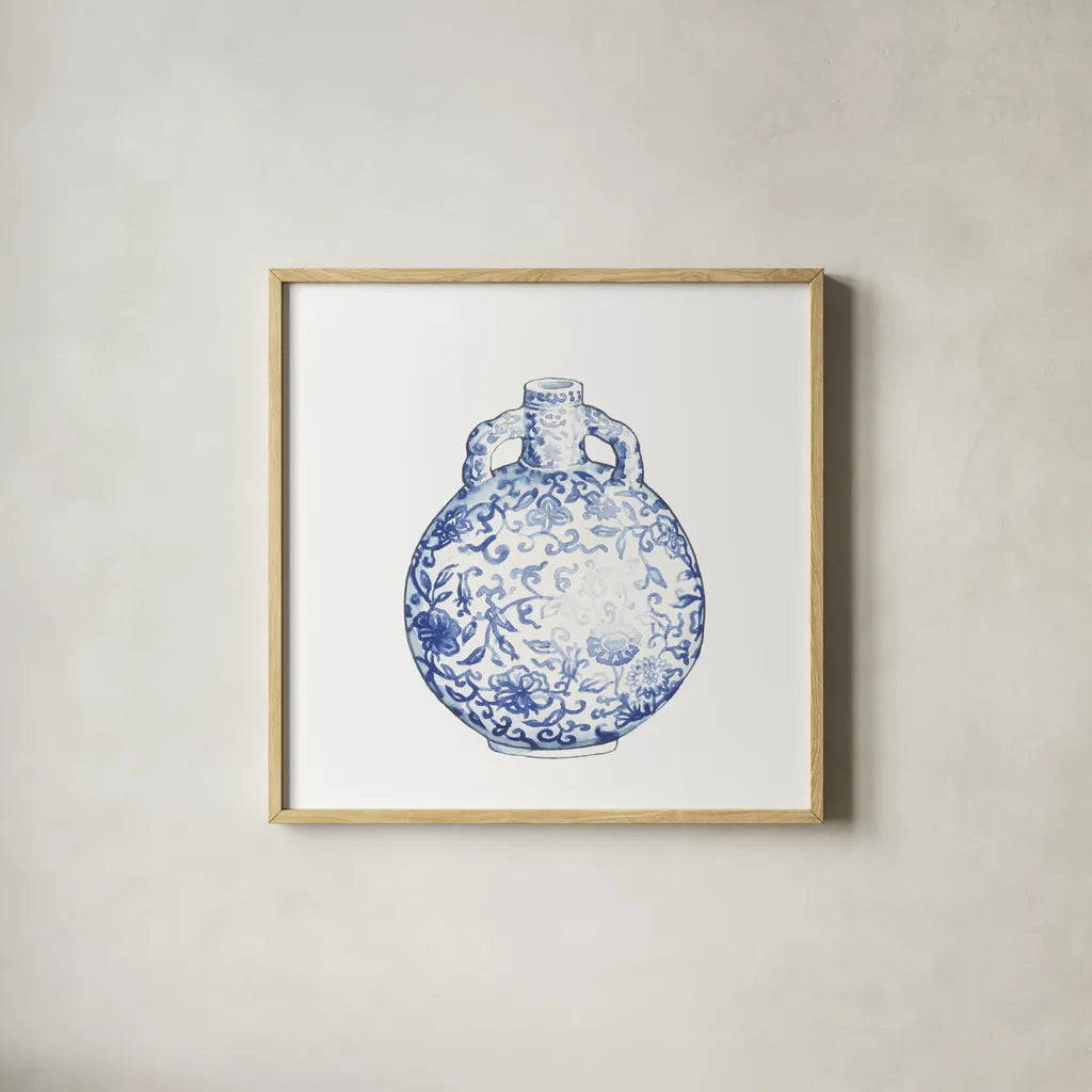 Ginger Jar IV on White by Wild Apple Portfolio. Shown in a natural wood glass frame for a timeless modern aesthetic. Available as an archival giclee rolled canvas, fine art paper, or poster print. SKU 41840a.