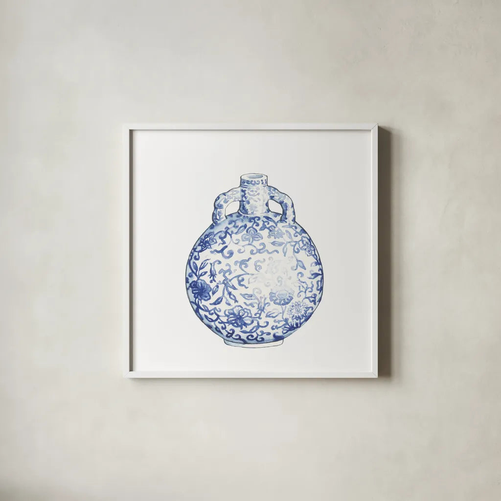 Ginger Jar IV on White by Wild Apple Portfolio. Shown in a crisp white glass frame for a clean and minimalist style. Available as an archival giclee rolled canvas, fine art paper, or poster print. SKU 41840a.