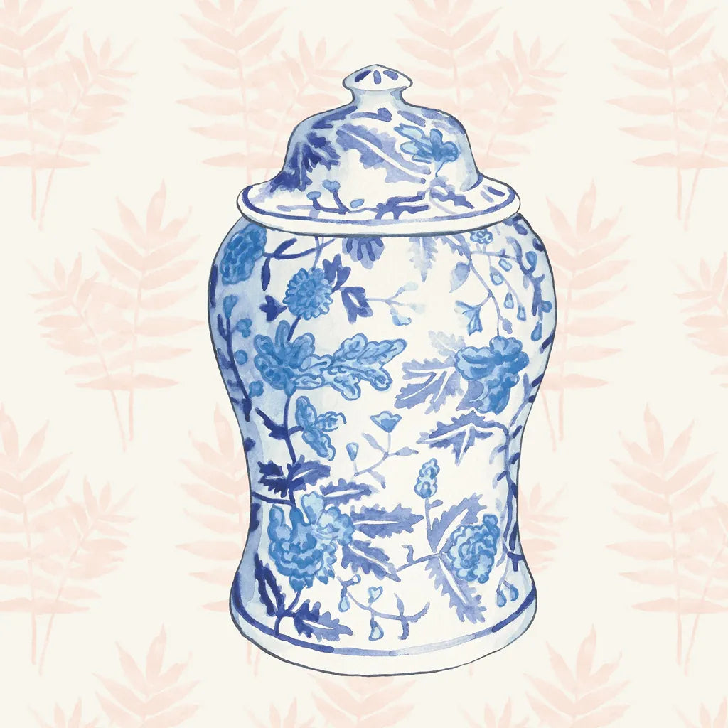 Ginger Jar VI Coral No Border by Wild Apple Portfolio. SKU 51759a. Archival Giclee Fine art print for wall decor.