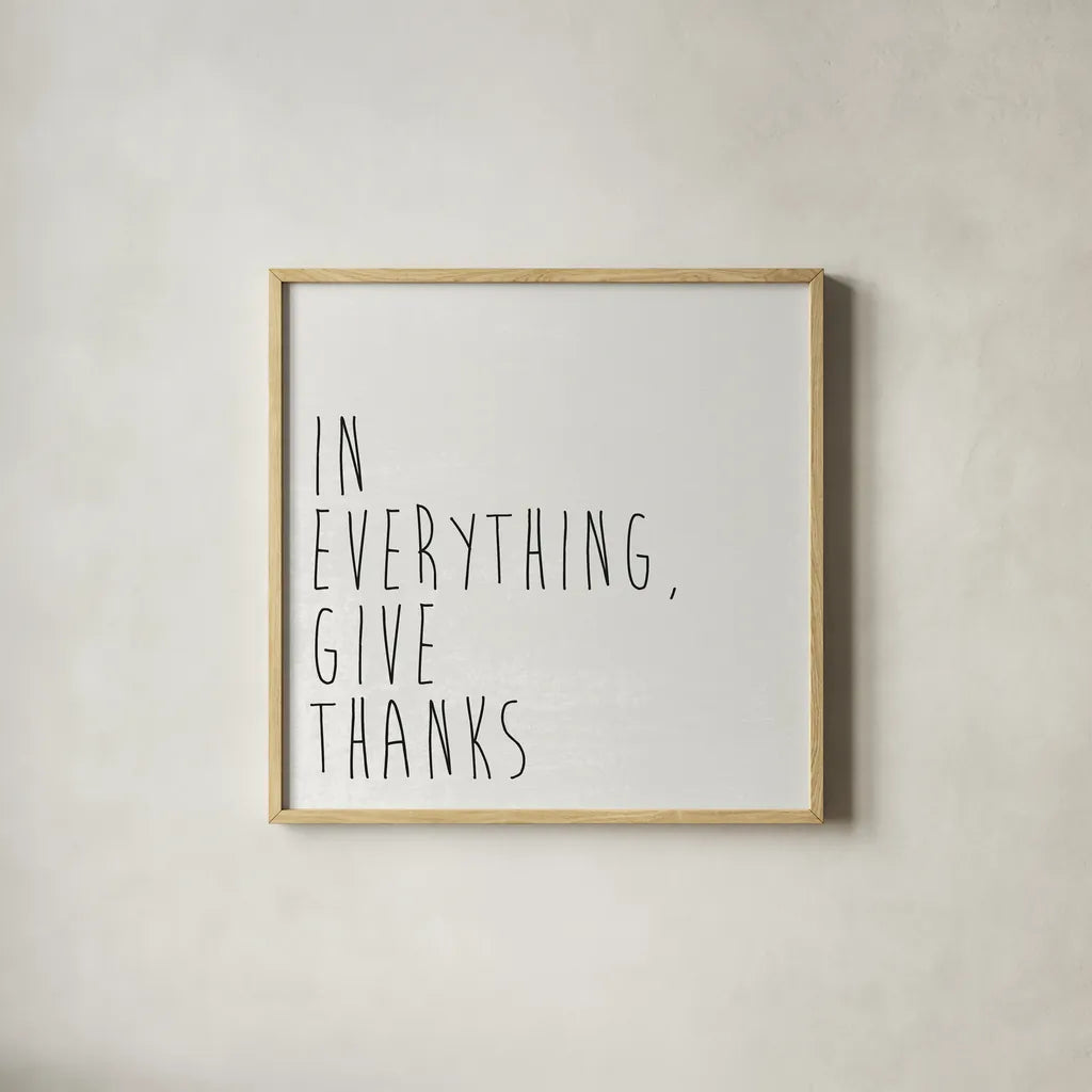 Give Thanks I by Wild Apple Portfolio. Shown in a natural wood glass frame for a timeless modern aesthetic. Available as an archival giclee rolled canvas, fine art paper, or poster print. SKU 68049a.