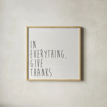 Give Thanks I by Wild Apple Portfolio. Shown in a natural wood glass frame for a timeless modern aesthetic. Available as an archival giclee rolled canvas, fine art paper, or poster print. SKU 68049a.