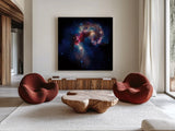 Glittering Galaxy by Wild Apple Portfolio. Shown as extra-large giant wall art in a modern living room. Available as an archival giclee rolled canvas, fine art paper, or poster print. SKU 87125a.