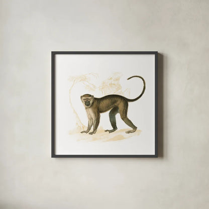 Golden Monkey by Wild Apple Portfolio. Shown in a sleek black glass frame for a contemporary gallery look. Available as an archival giclee rolled canvas, fine art paper, or poster print. SKU 69021a.