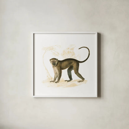 Golden Monkey by Wild Apple Portfolio. Shown in a crisp white glass frame for a clean and minimalist style. Available as an archival giclee rolled canvas, fine art paper, or poster print. SKU 69021a.