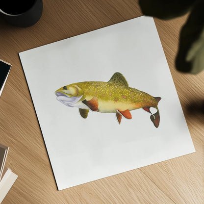 Gone Fishin Brookie by Wild Apple Portfolio. Shown as a detailed flat fine art print, highlighting archival giclee quality. Available as an archival giclee rolled canvas, fine art paper, or poster print. SKU 34832a.
