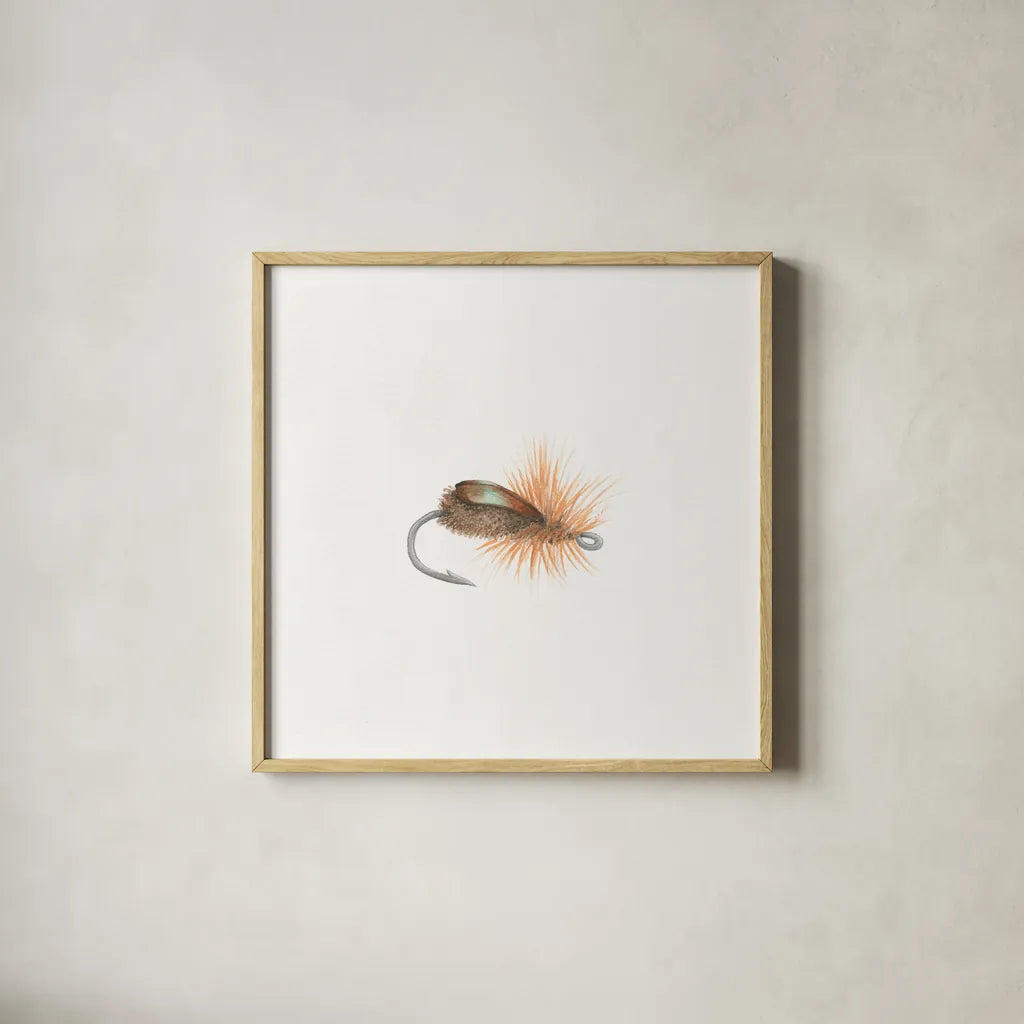 Gone Fishin II by Wild Apple Portfolio. Shown in a natural wood glass frame for a timeless modern aesthetic. Available as an archival giclee rolled canvas, fine art paper, or poster print. SKU 31880a.