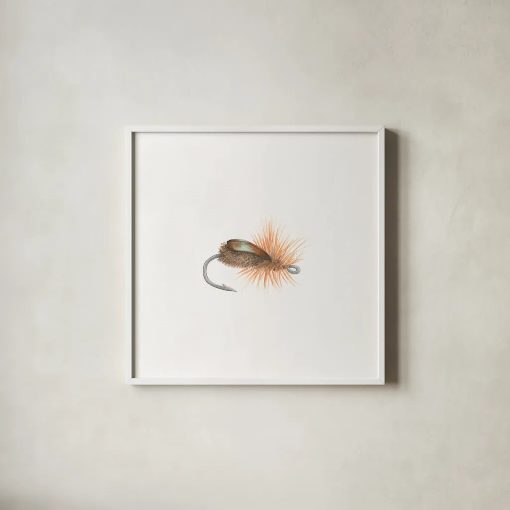 Gone Fishin II by Wild Apple Portfolio. Shown in a crisp white glass frame for a clean and minimalist style. Available as an archival giclee rolled canvas, fine art paper, or poster print. SKU 31880a.