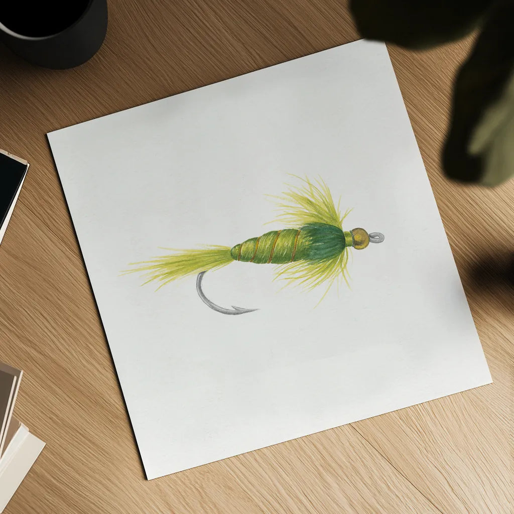 Gone Fishin IV by Wild Apple Portfolio. Shown as a detailed flat fine art print, highlighting archival giclee quality. Available as an archival giclee rolled canvas, fine art paper, or poster print. SKU 31882a.