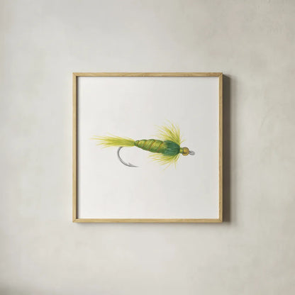 Gone Fishin IV by Wild Apple Portfolio. Shown in a natural wood glass frame for a timeless modern aesthetic. Available as an archival giclee rolled canvas, fine art paper, or poster print. SKU 31882a.