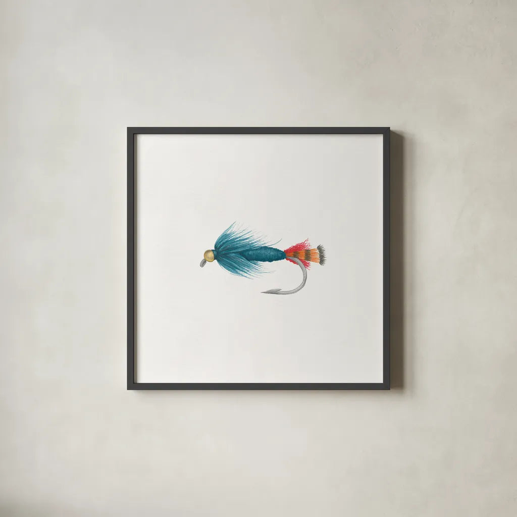 Gone Fishin IX by Wild Apple Portfolio. Shown in a sleek black glass frame for a contemporary gallery look. Available as an archival giclee rolled canvas, fine art paper, or poster print. SKU 31887a.