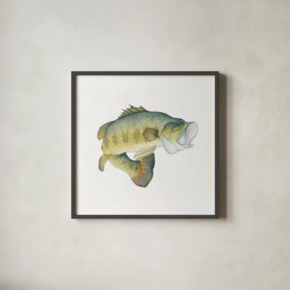 Gone Fishin Large Mouth by Wild Apple Portfolio. Shown in a sleek black glass frame for a contemporary gallery look. Available as an archival giclee rolled canvas, fine art paper, or poster print. SKU 34831a.
