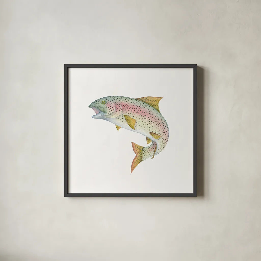 Gone Fishin Rainbow by Wild Apple Portfolio. Shown in a sleek black glass frame for a contemporary gallery look. Available as an archival giclee rolled canvas, fine art paper, or poster print. SKU 34834a.