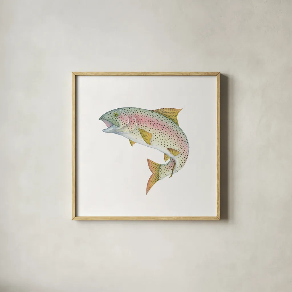 Gone Fishin Rainbow by Wild Apple Portfolio. Shown in a natural wood glass frame for a timeless modern aesthetic. Available as an archival giclee rolled canvas, fine art paper, or poster print. SKU 34834a.