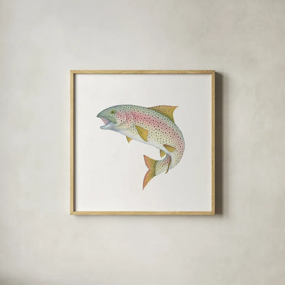 Gone Fishin Rainbow by Wild Apple Portfolio. Shown in a natural wood glass frame for a timeless modern aesthetic. Available as an archival giclee rolled canvas, fine art paper, or poster print. SKU 34834a.