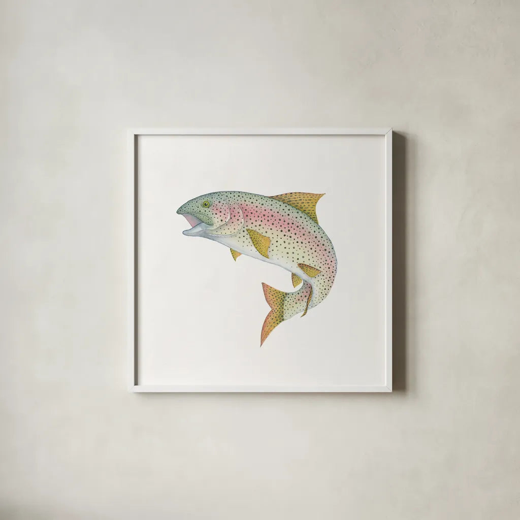 Gone Fishin Rainbow by Wild Apple Portfolio. Shown in a crisp white glass frame for a clean and minimalist style. Available as an archival giclee rolled canvas, fine art paper, or poster print. SKU 34834a.