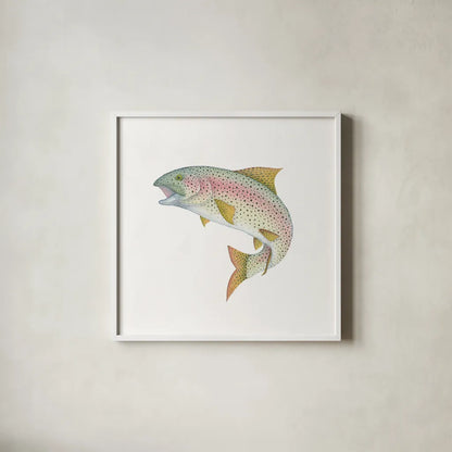 Gone Fishin Rainbow by Wild Apple Portfolio. Shown in a crisp white glass frame for a clean and minimalist style. Available as an archival giclee rolled canvas, fine art paper, or poster print. SKU 34834a.