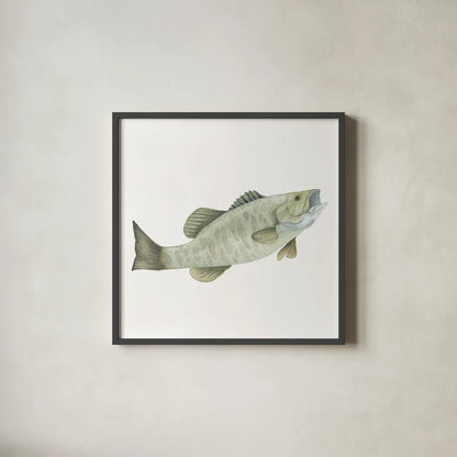 Gone Fishin Small Mouth by Wild Apple Portfolio. Shown in a sleek black glass frame for a contemporary gallery look. Available as an archival giclee rolled canvas, fine art paper, or poster print. SKU 34833a.