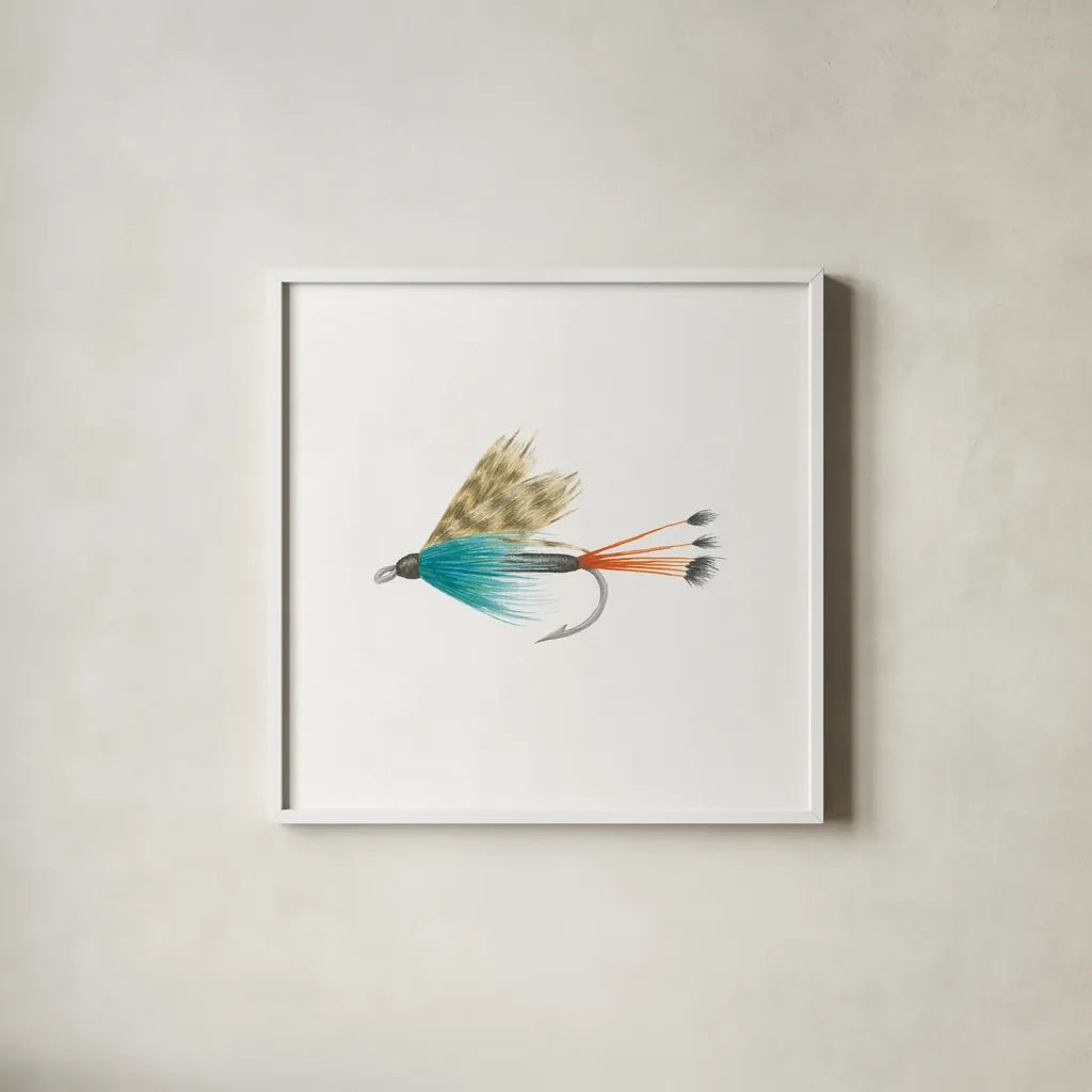 Gone Fishin V by Wild Apple Portfolio. Shown in a crisp white glass frame for a clean and minimalist style. Available as an archival giclee rolled canvas, fine art paper, or poster print. SKU 31883a.