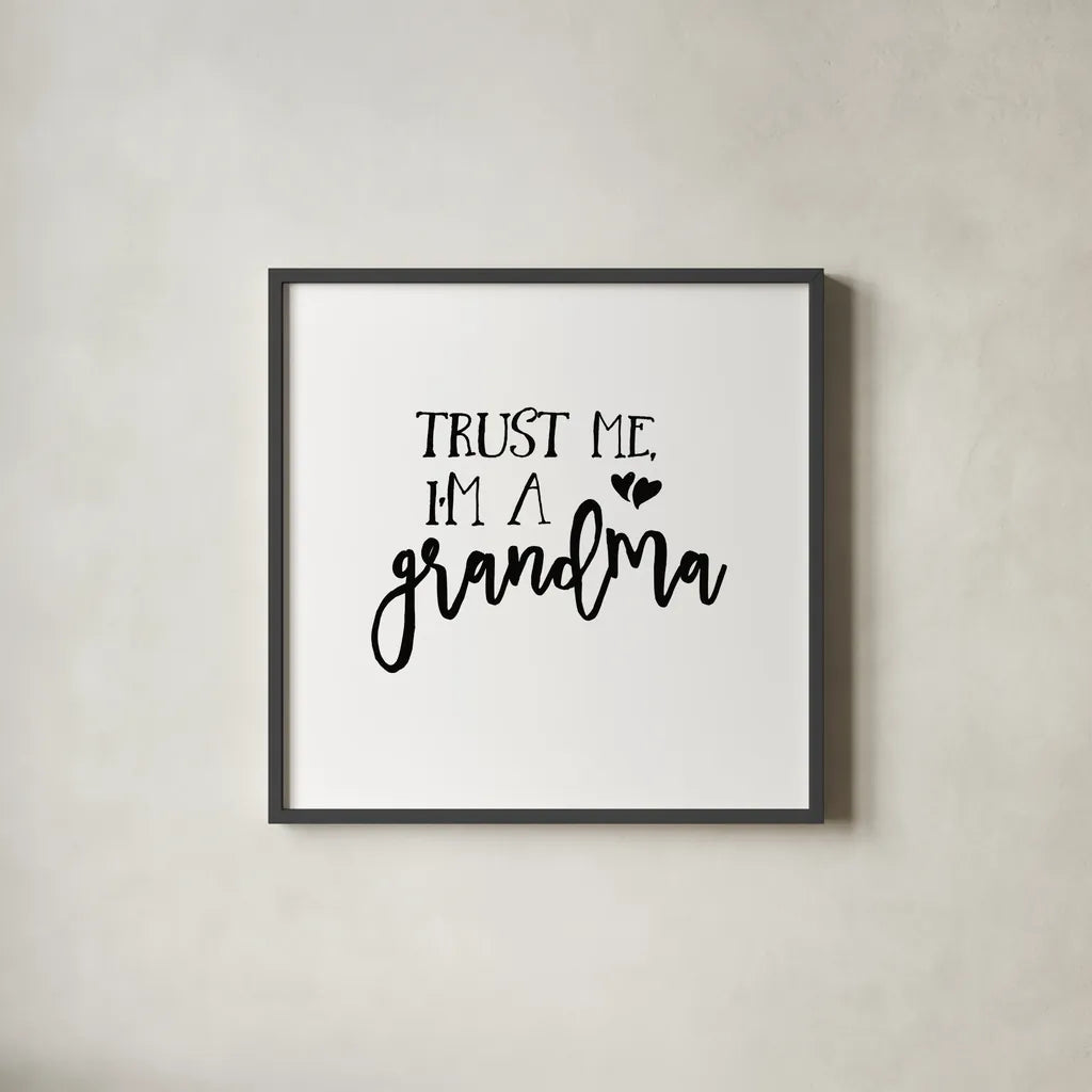 Grandma Inspiration I by Wild Apple Portfolio. Shown in a sleek black glass frame for a contemporary gallery look. Available as an archival giclee rolled canvas, fine art paper, or poster print. SKU 54755a.