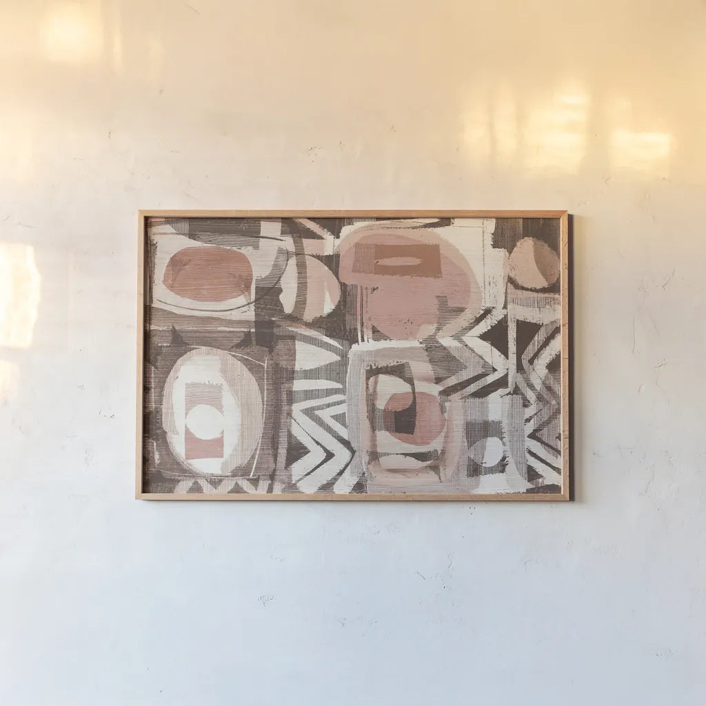 Graphic Abstract III Blush by Wild Apple Portfolio. shown as a paper print in a natural frame. Available as a archival giclee rolled canvas, fine art paper, or poster print. SKU 82382i.