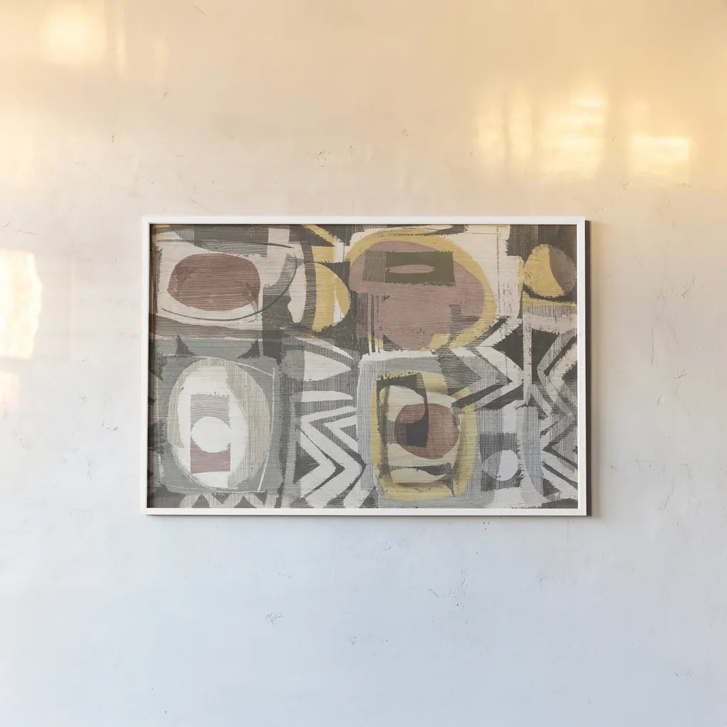 Graphic Abstract III Sunbaked by Wild Apple Portfolio. shown as a paper print in a white frame. Available as a archival giclee rolled canvas, fine art paper, or poster print. SKU 52116i.