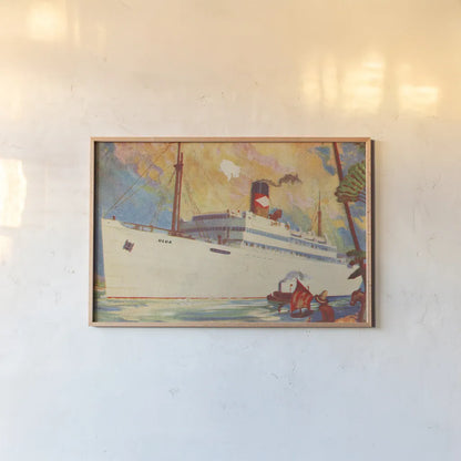 Great White Fleet Postcard II Crop by Wild Apple Portfolio. shown as a paper print in a natural frame. Available as a archival giclee rolled canvas, fine art paper, or poster print. SKU 27140i.