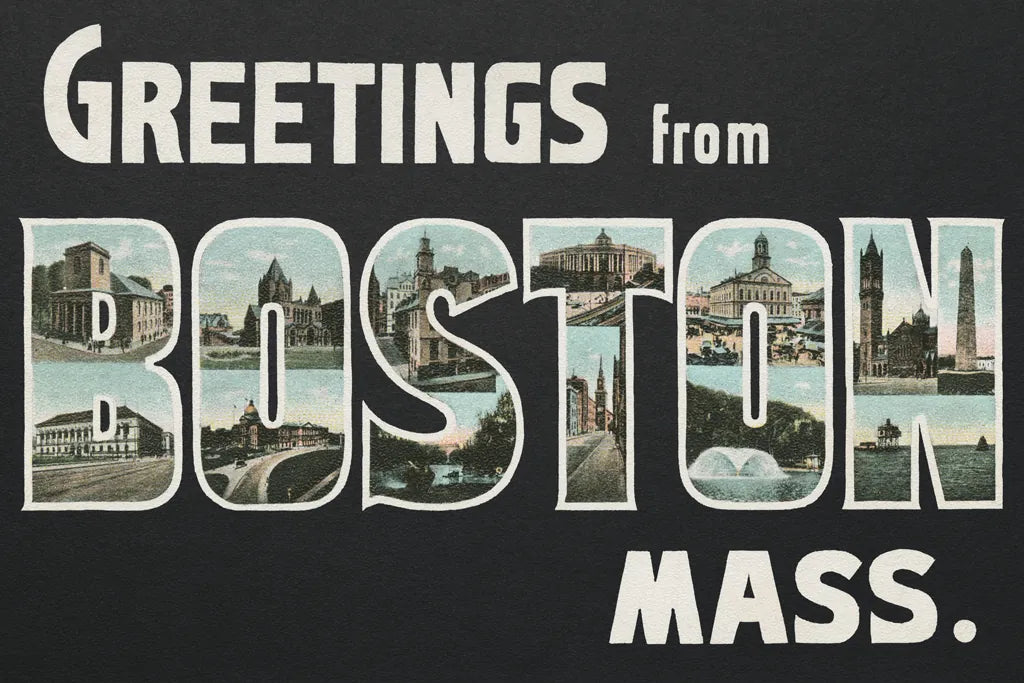 Greetings from Boston by Wild Apple Portfolio. SKU 89471i. Archival Giclee Fine art print for wall decor.