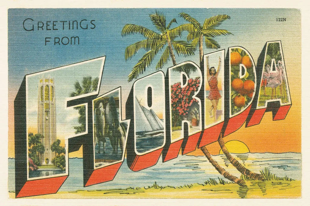 Greetings from Florida v2 by Wild Apple Portfolio. SKU 45241i. Archival Giclee Fine art print for wall decor.