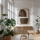 Half Domes I Brown No Border by Wild Apple Portfolio. shown as a print in a natural wood frame in a dining room. Available as a archival giclee rolled canvas, fine art paper, or poster print. SKU 77315h.